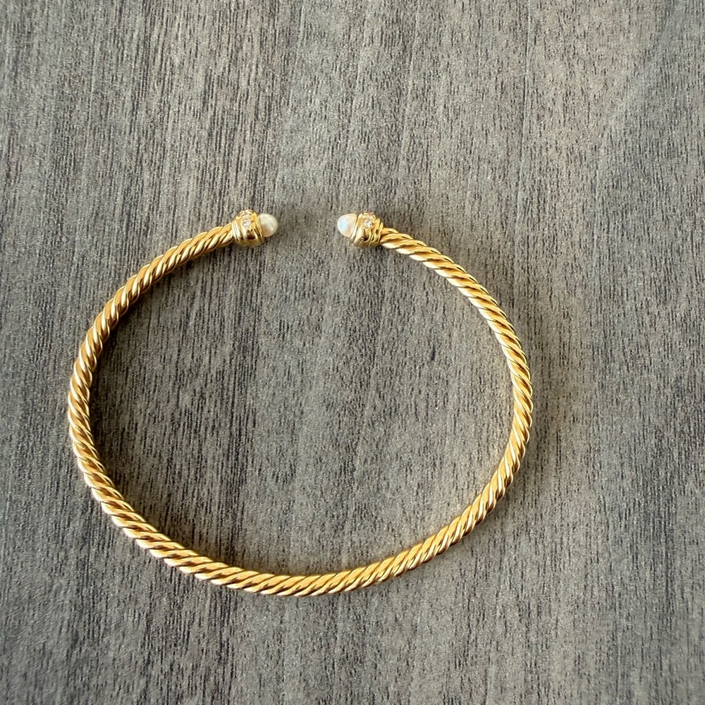 David Yurman 18K Yellow Gold Bracelet with  CulturedFreshwater Pearls & Diamonds